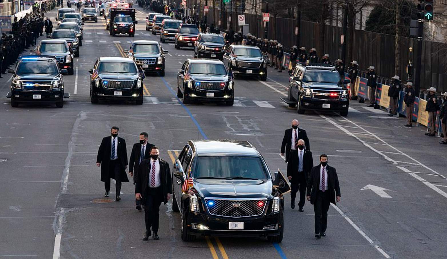 The US President's vehicle known as The Beast makes its way through traffic