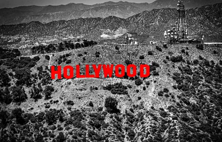 The Hollywood sign in red