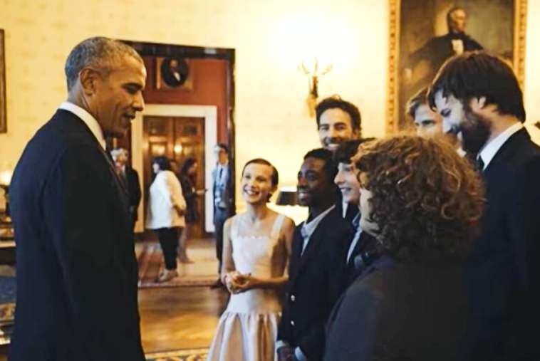 Millie Bobby Brown and the Stranger Things team with President Obama