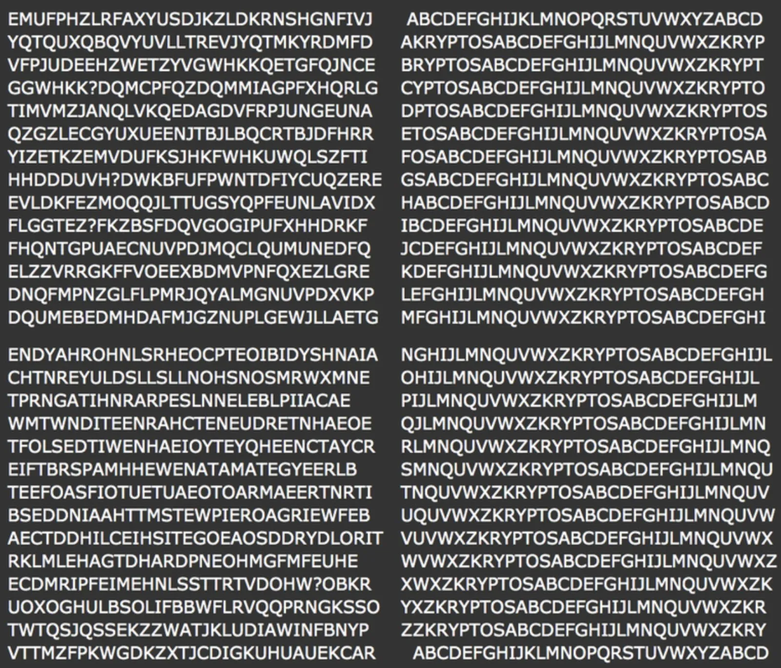 The four panels of Kryptos (K1 - K4)