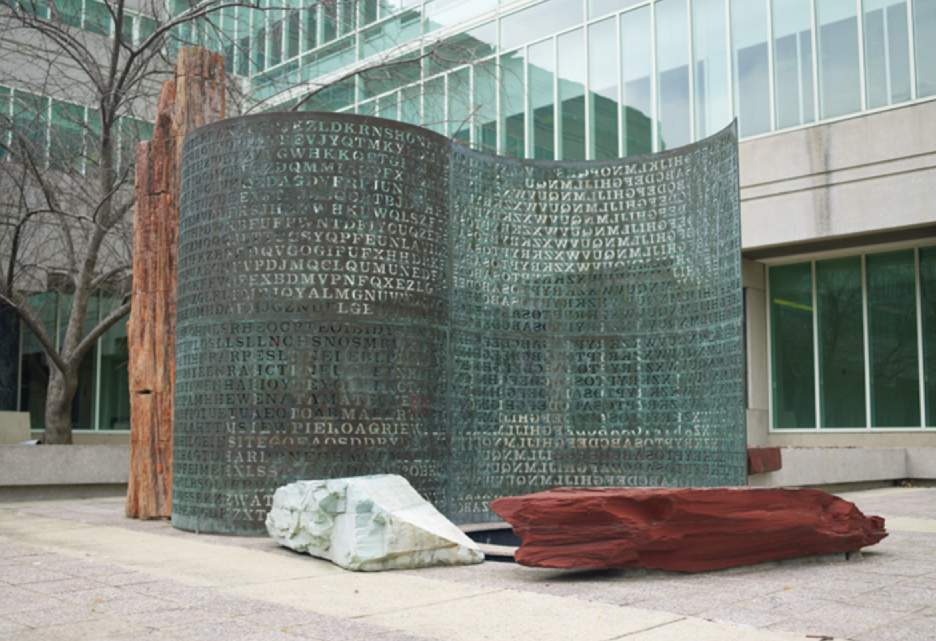 The Kryptos sculpture in front of a CIA building