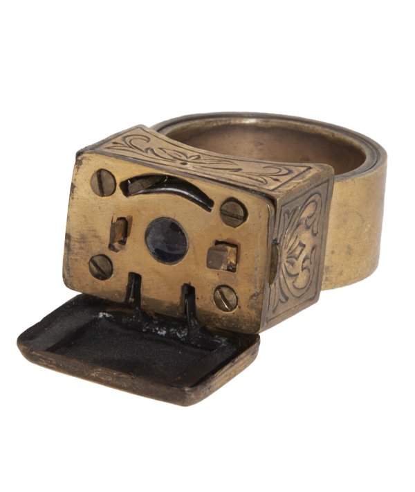 This spy ring was used by a KGB agent to take undercover pictures, with the lens hidden under the crown of the ring. The ring could only take one photograph at a time, so there was no margin for error!