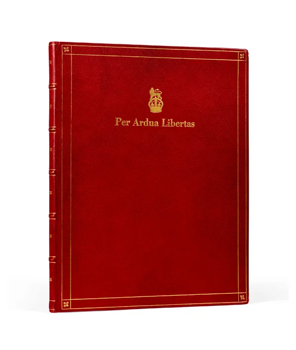 This top secret book, Per Ardua Libertas, records escape and evasion gadgets designed to aid operatives during WWII. It was produced by MI9, a secret British War Office department which handled covert operations and aided resistance fighters in enemy territories.