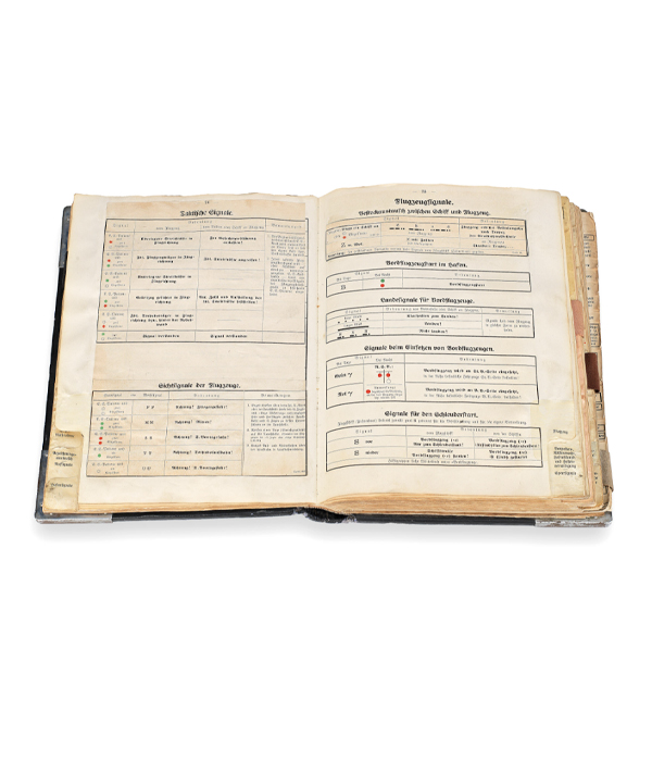 This codebook was used during WWII aboard the deadly German U-boats to communicate with surface vessels and their shore bases. Common phrases were substituted by number or letter codes which were then transmitted via Morse Code.