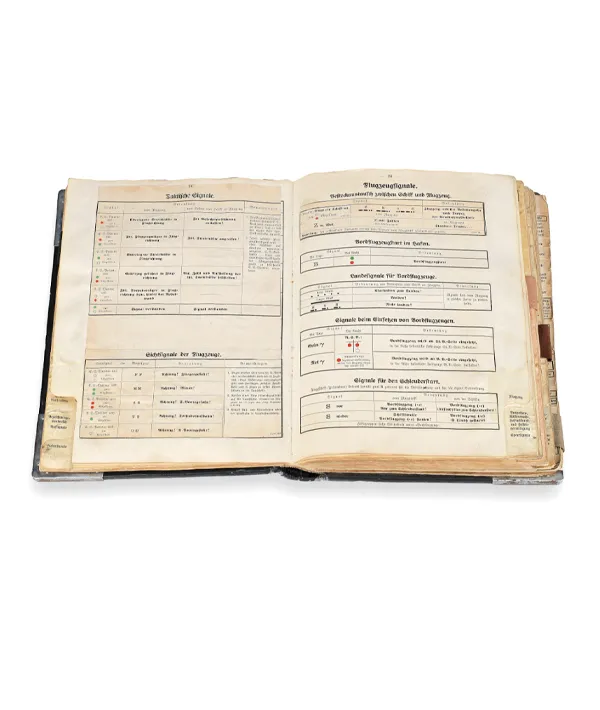 This codebook was used during WWII aboard the deadly German U-boats to communicate with surface vessels and their shore bases. Common phrases were substituted by number or letter codes which were then transmitted via Morse Code.