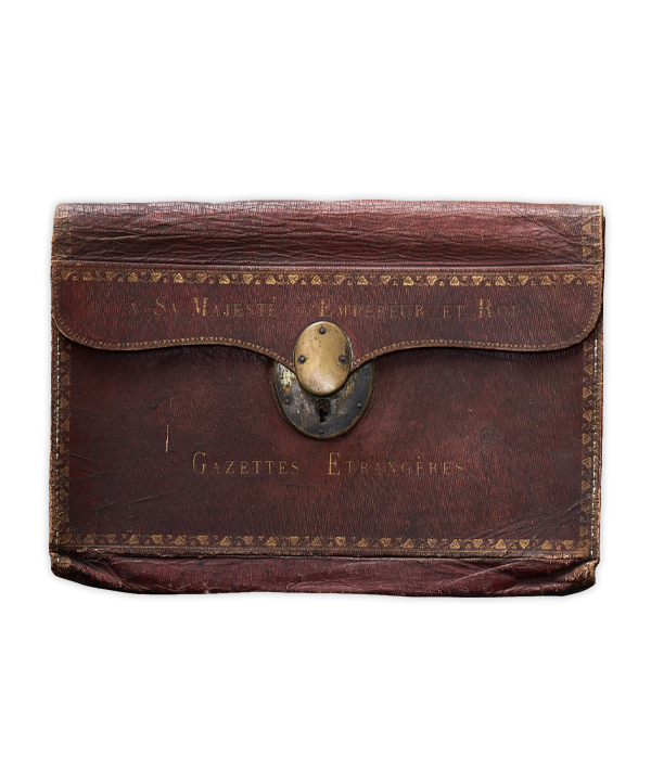 This leather portfolio was used by Emperor Napoleon in the 19th century for his daily reports from correspondents, agents and spies who described the secret activities of important political people and groups at home and abroad.