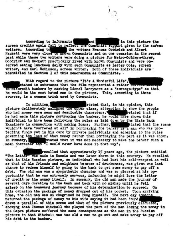 FBI notes about It's a Wonderful Life