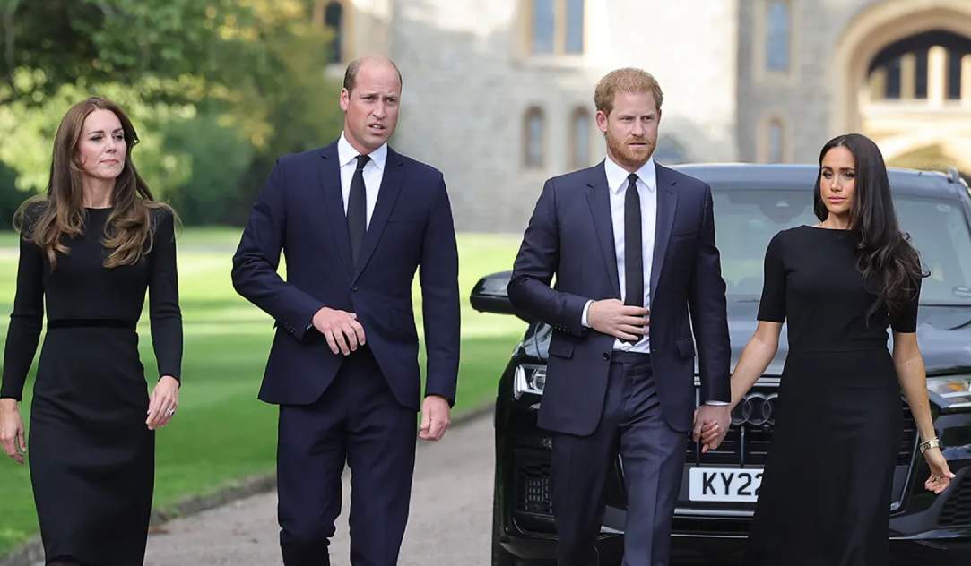 Princes Harry and William with their wives