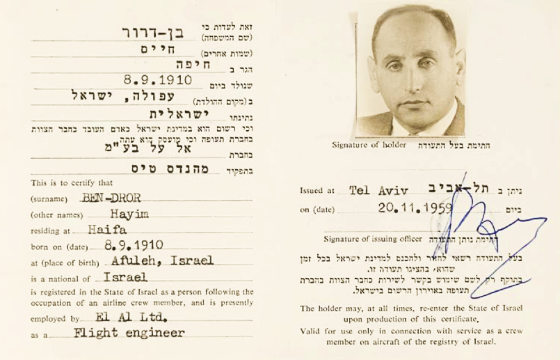 ID for Mossad's director describing him as part of an El Al airline crew