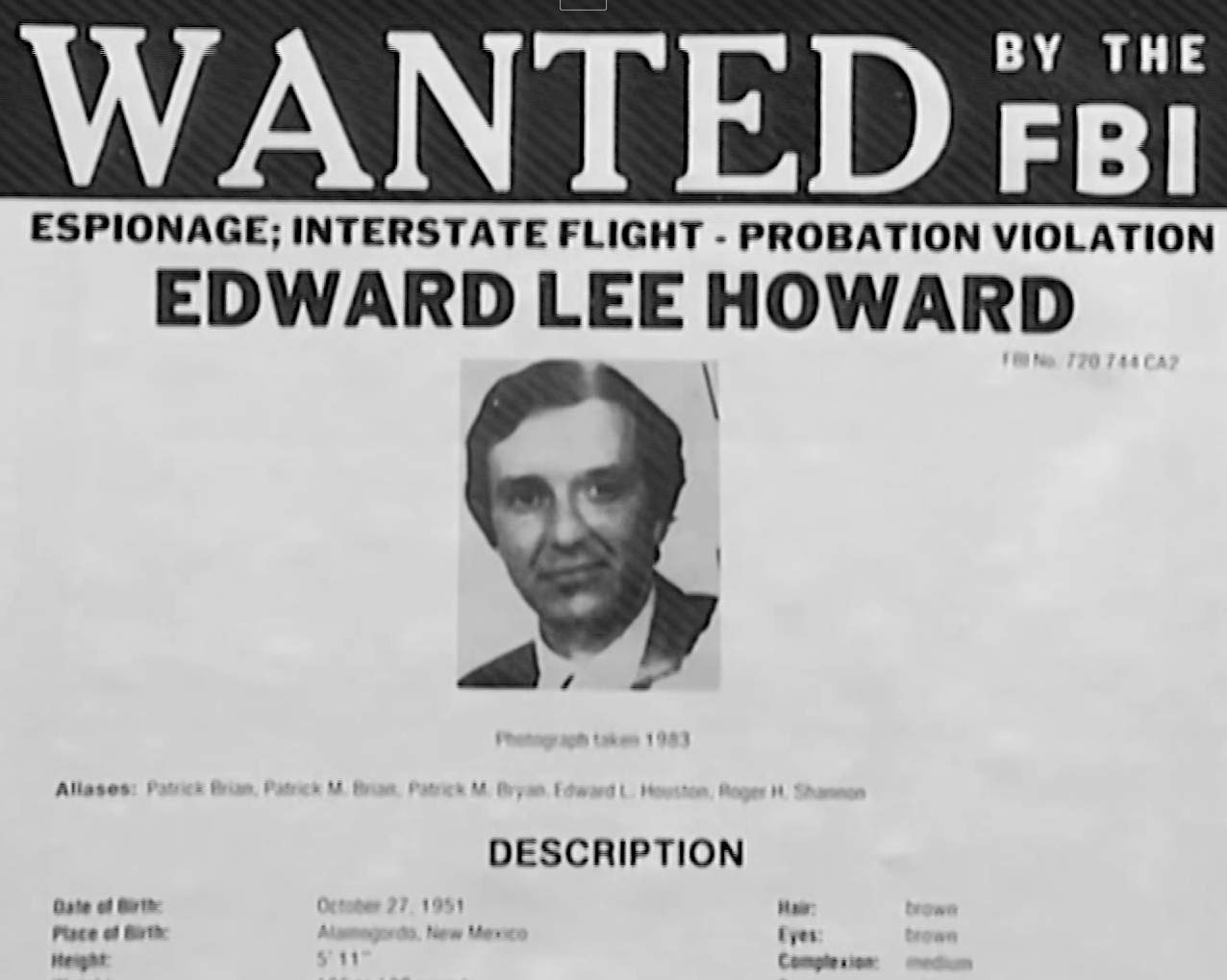 Wanted poster for CIA spy Edward Lee Howard
