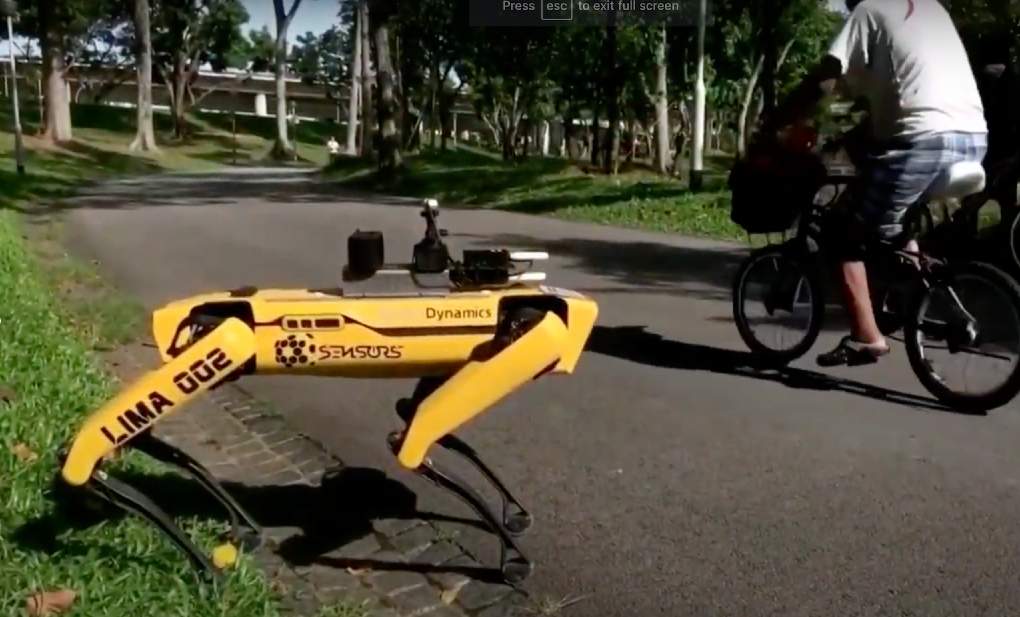 A singapore robot dog barks out orders