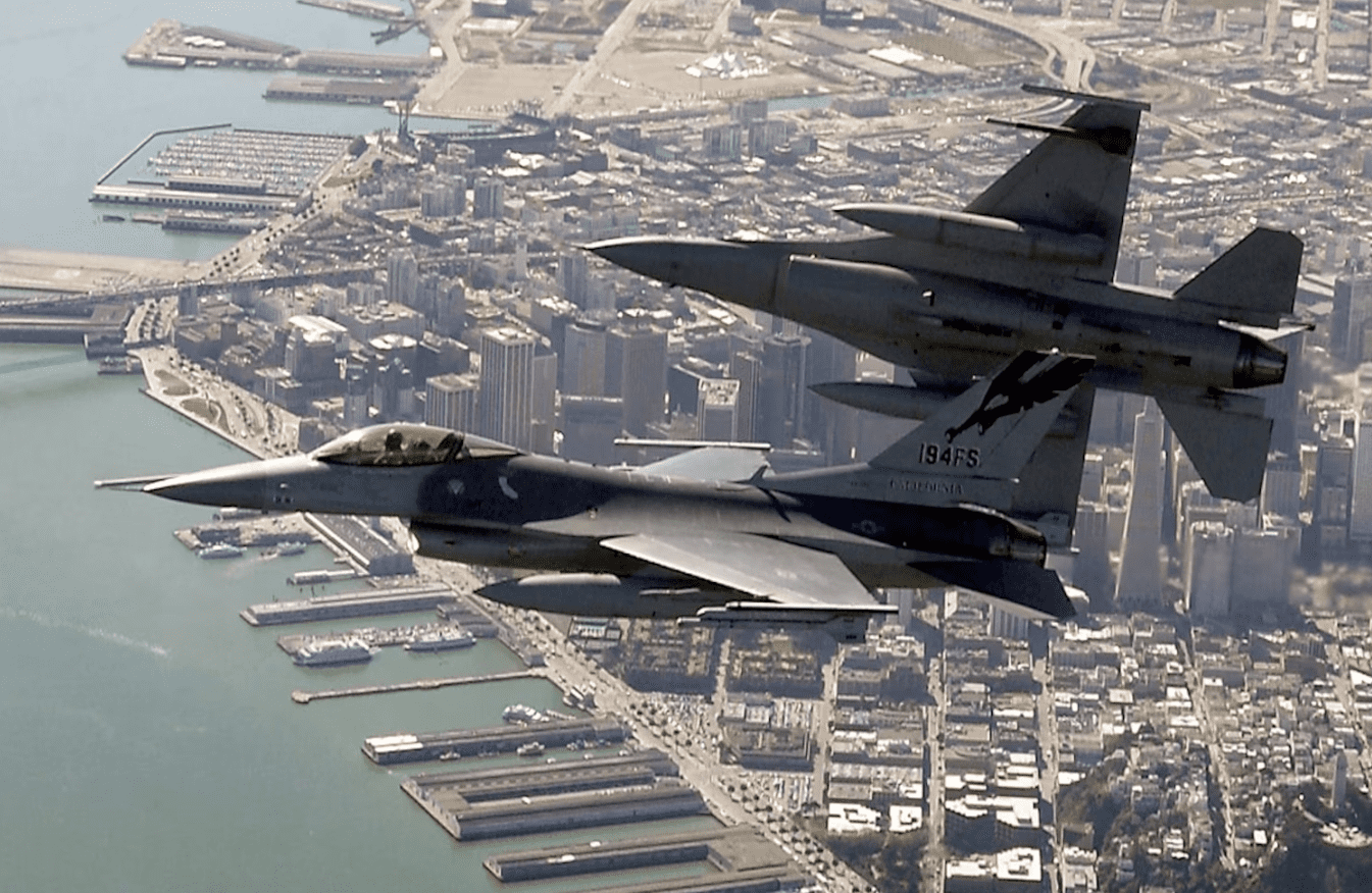 Norad jets fly over a city