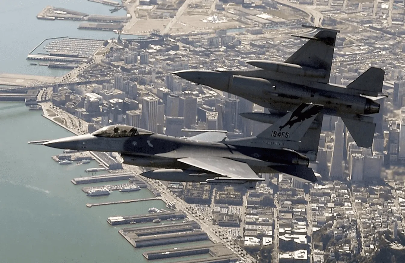 Norad jets fly over a city