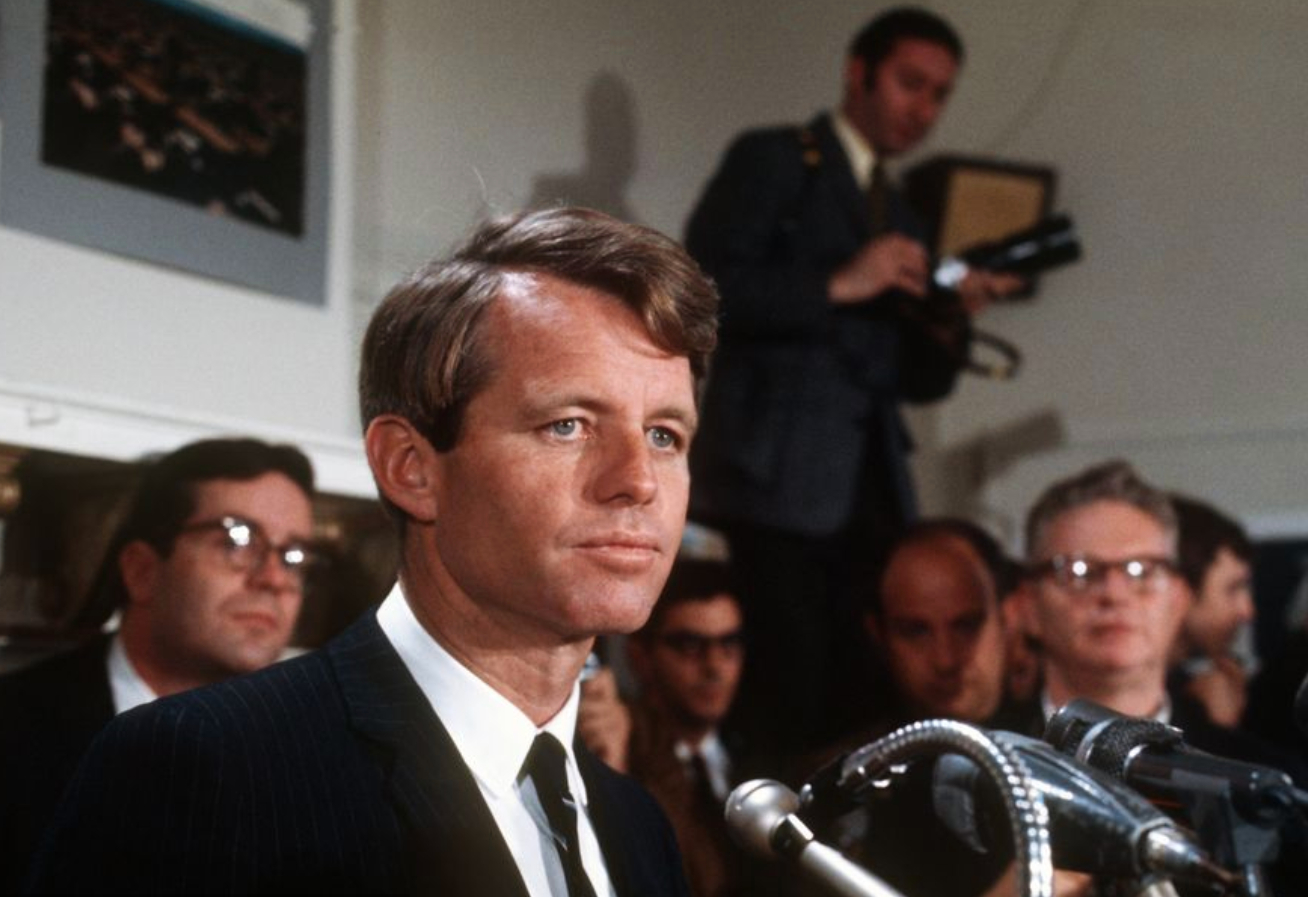 Robert Kennedy at a press conference