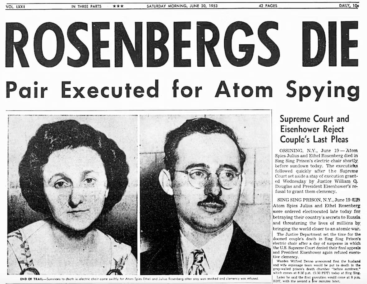 Ethel and Julius Rosenberg convicted of atomic spying and executedi