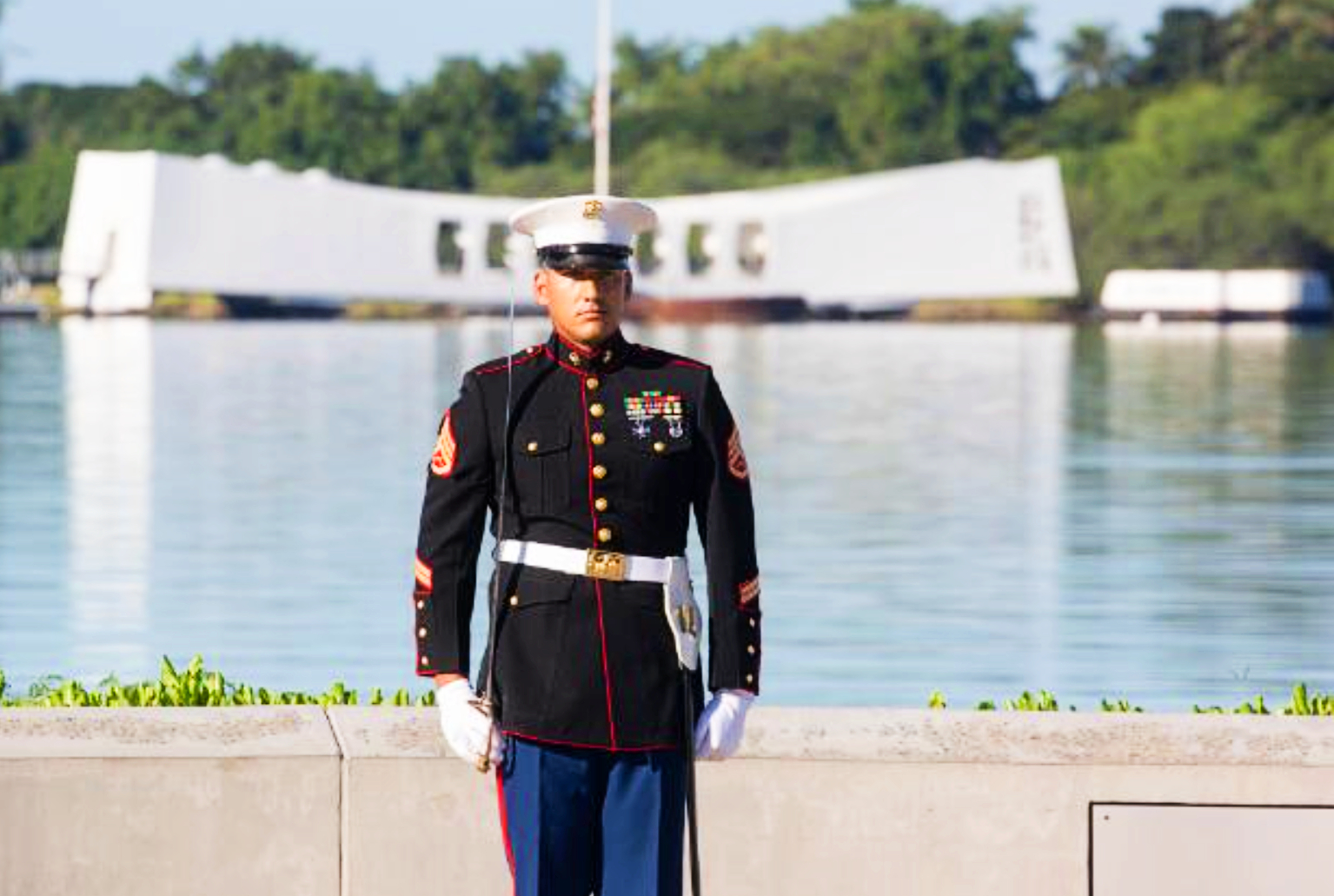 A soldier on guard at Pearl Harbor
