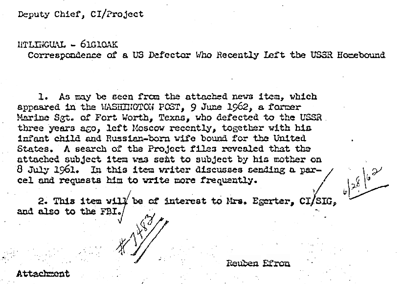 CIA note from spy Reuben Efron